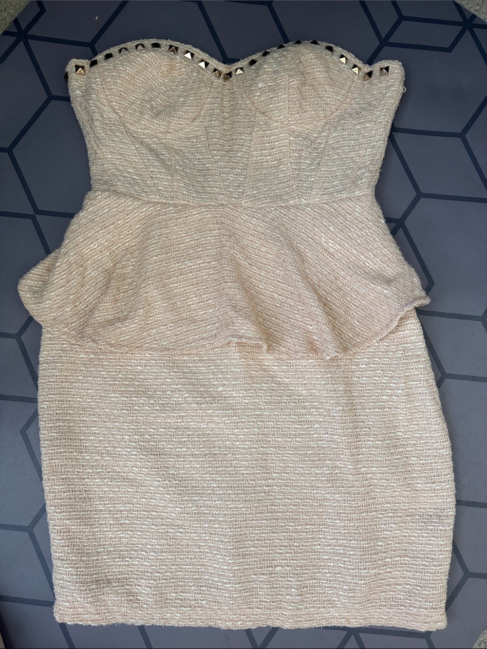 Sugarlips Strapless Peplum Mini Dress in Light Beige